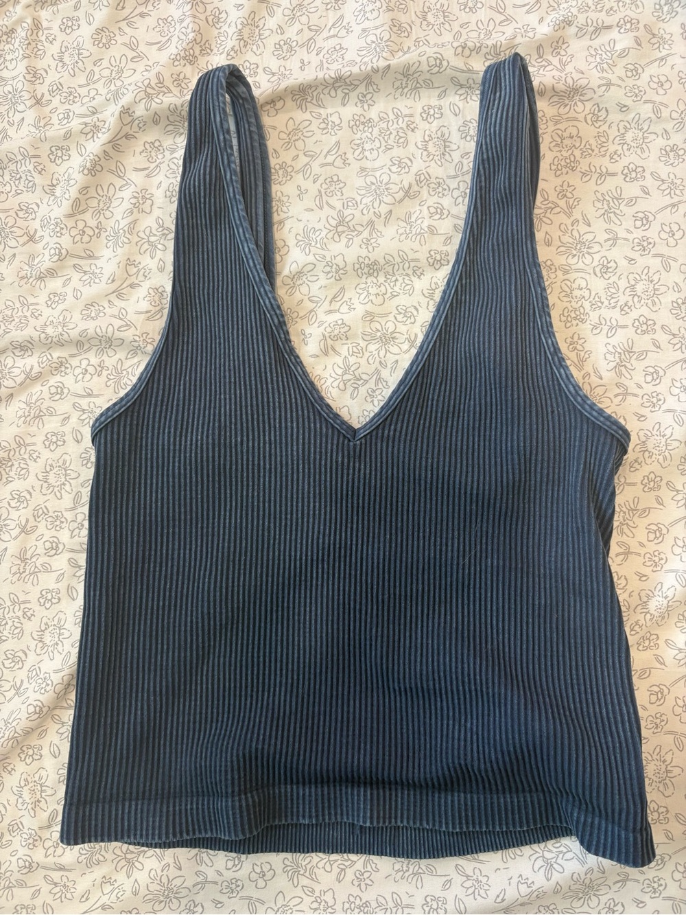 Sivana Ribbed V-Neck Stretchy Crop Top - Navy